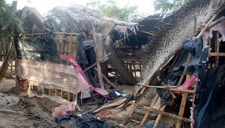 This hut was damaged by an elephant. 