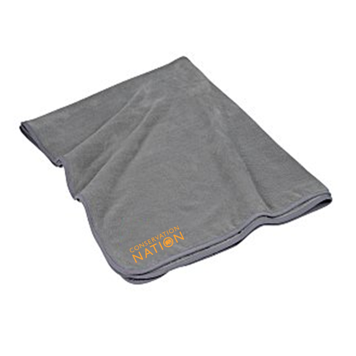 small blanket with Conservation Nation logo