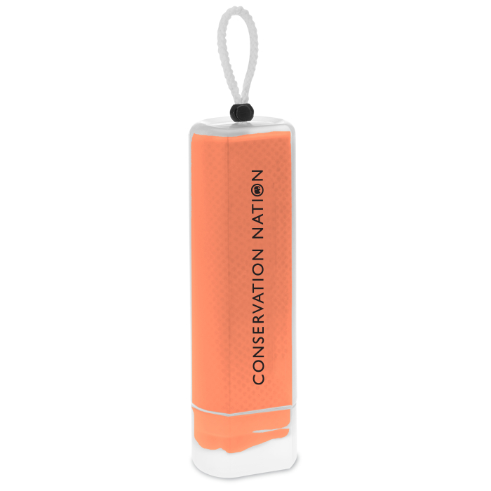 cooling towel with Conservation Nation logo
