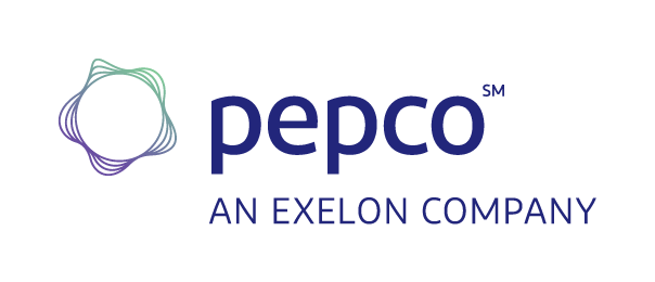 the official pepco logo of a wavy circle pattern with subtext reading "an exelon company"