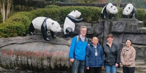 Zoo staff James Steeil, Laurie Thompson and Mariel Lally in China at Shenshuping campus, China Conservation and Research Center for the Giant Panda.