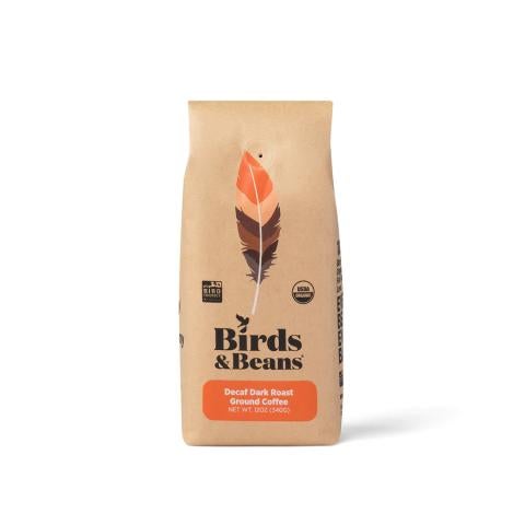 a coffee bag with an illustration of a feather