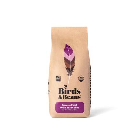 a coffee bag with an illustration of a feather