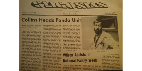 Photo of a vintage newspaper with a headline that reads "Collins Heads Panda Unit".