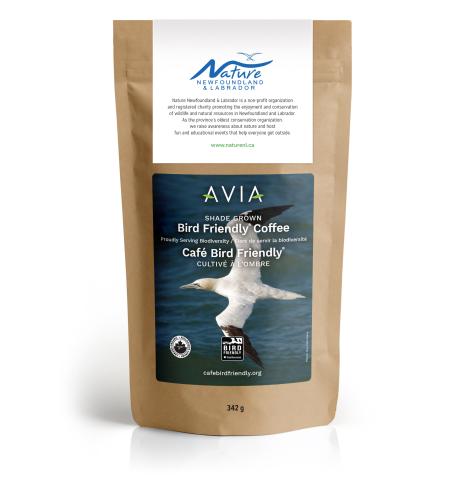 a coffee bag with a picture of bird flying over water