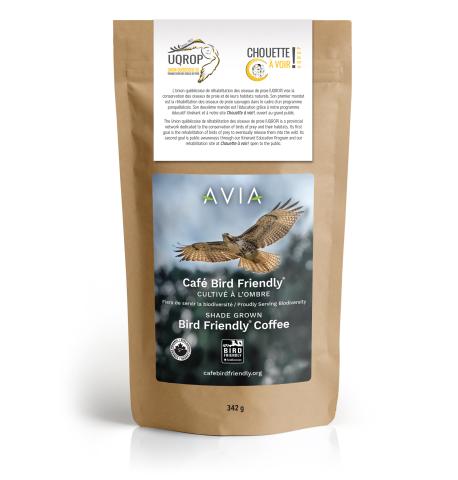 a coffee bag with a picture of a hawk flying