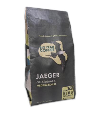 a coffee bag with an image of a jaeger bird flying