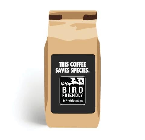 A bag of Bird Friendly certified coffee