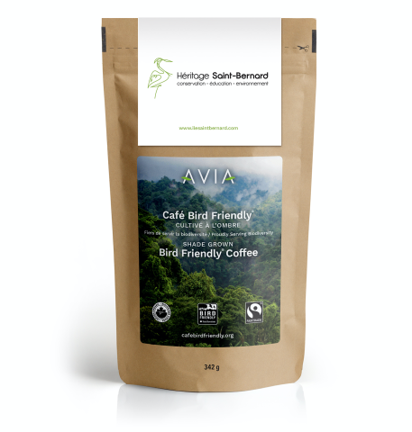 a coffee bag with an image of a rainforest and mountains