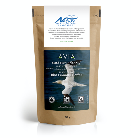 a coffee bag with an image of a bird flying over water