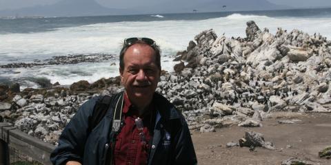 Steve Sarro poses in front of some African Penguins
