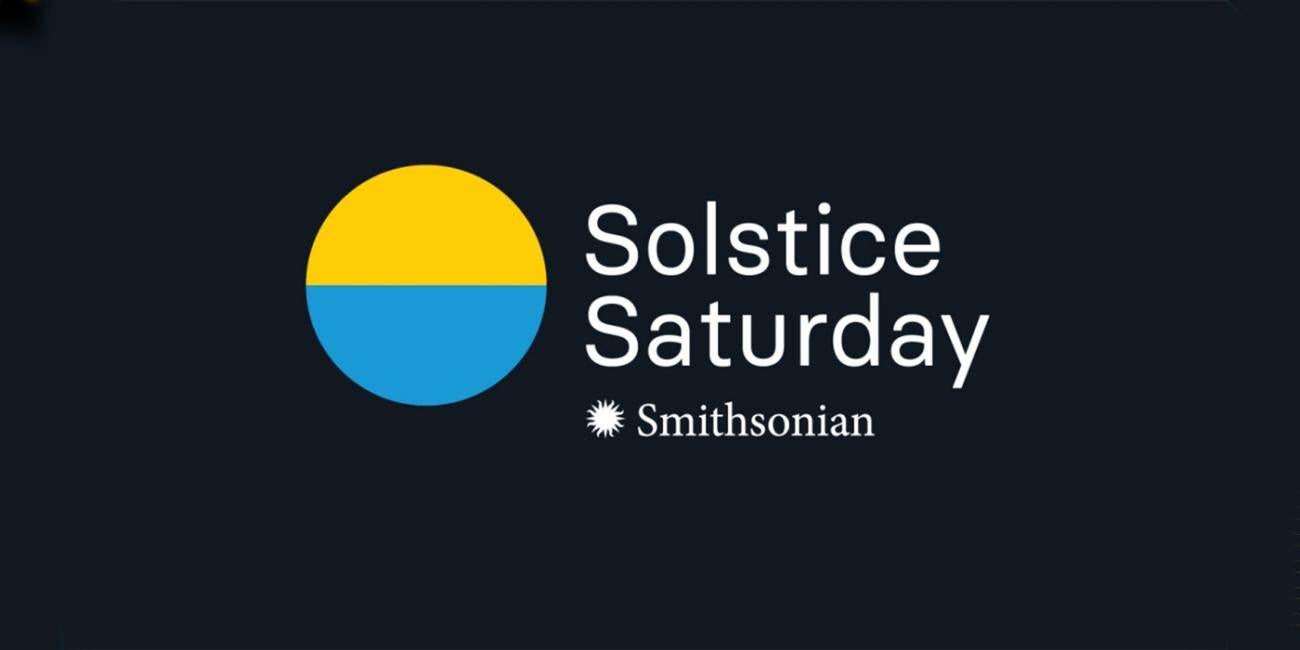 The logo for Smithsonian's Solstice Saturday. It is a circle with a yellow top half and a blue bottom half.