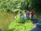 students go up to stream to get a sample