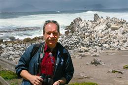 Steve at Stony Point, with cormorants and other seabirds in the background