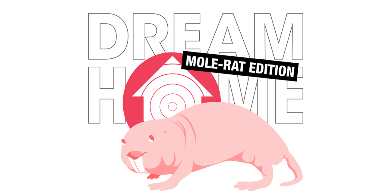 artwork with naked mole rat illustration and text