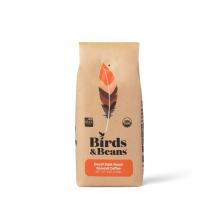 a coffee bag with a graphic illustration of a bird feather