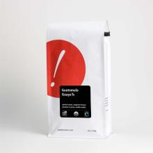 a coffee bag with a graphic of an exclamation point