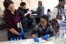 two female cientists look over data
