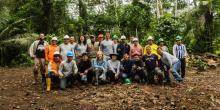 A group of Smithsonian Conservation Biology Institute scientists and partners pose for a photo at their field site in Peru