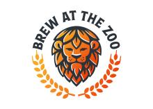 Brew at the Zoo logo combines the images of an African lion and a hops in an orange/red obmre. 