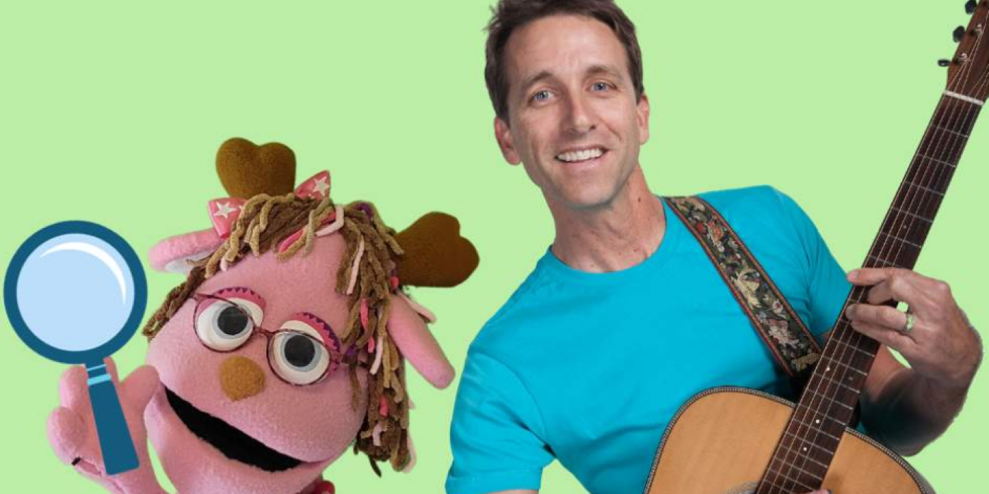Pinky Jackalope and Nick the Music Man with Magnifying Glass
