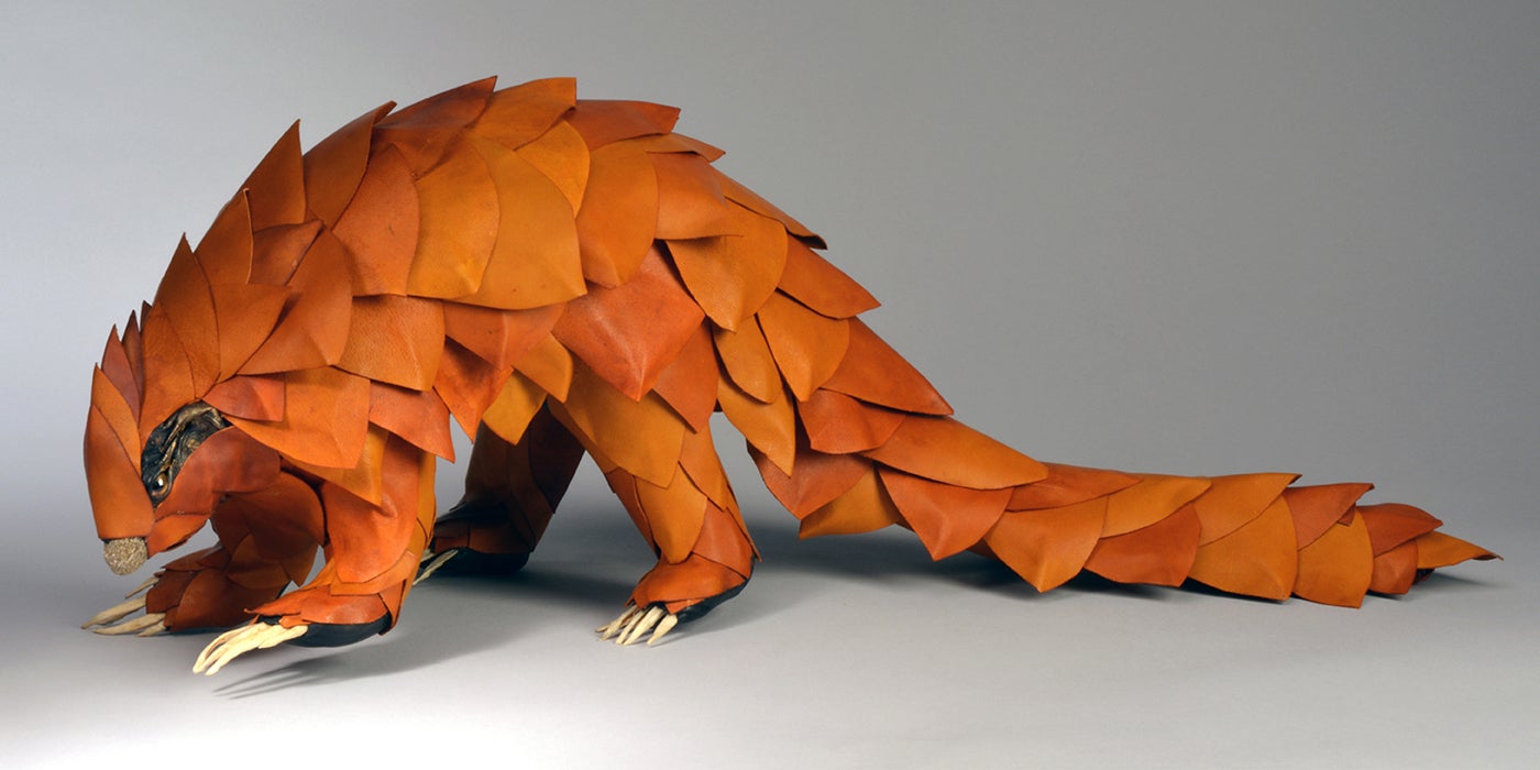 leather sculpture of a pangolin